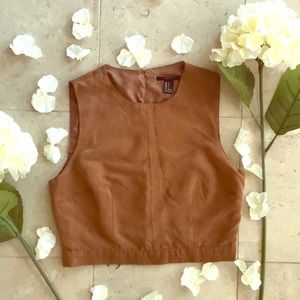 Faux Suede Brown Crop Top